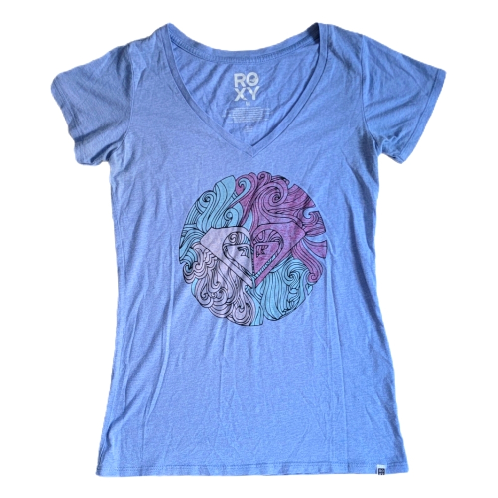 Roxy Logo Geometric Tee Top Size Medium
